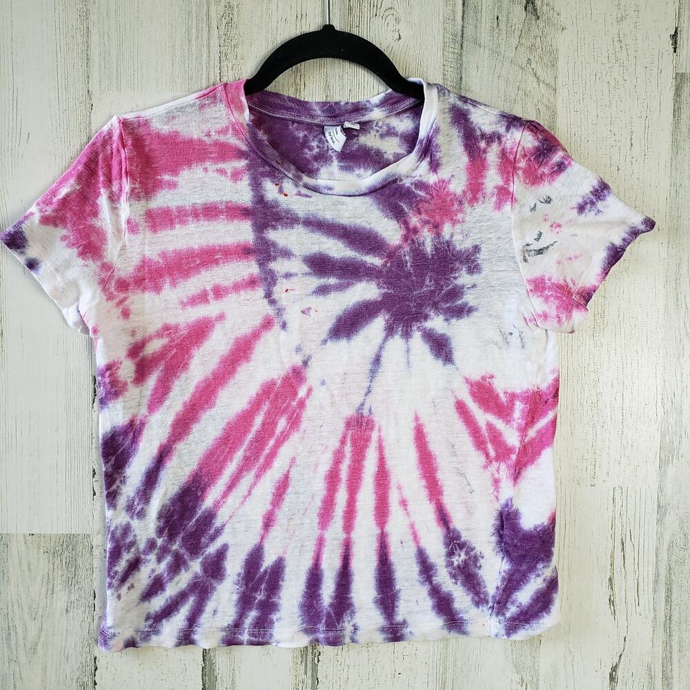 Paris Atelier + Other Stories Pink & Purple Tie Dye Linen T-Shirt Women's Size 2